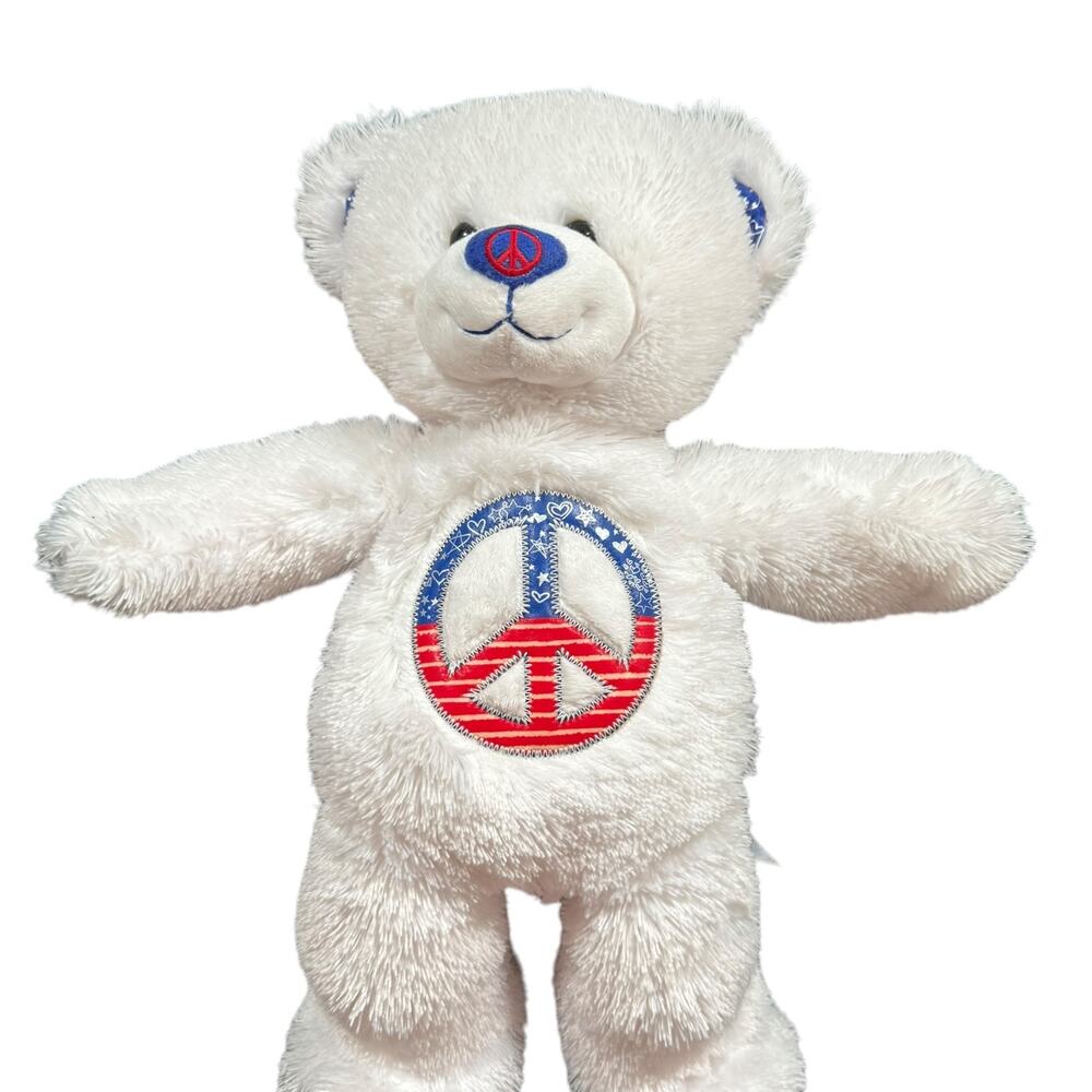 Build a Bear BAB White with Red & Blue Peace Sign Retired